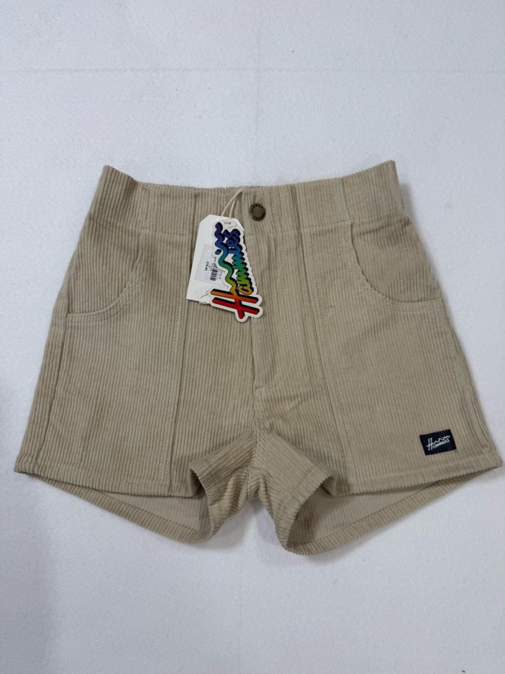 Hammies High-Rise Beige Corduroy Shorts with Front Pockets